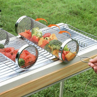 Stainless Steel BBQ Rolling Grill Basket – Portable & Durable for Outdoor Cooking