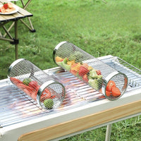 Stainless Steel BBQ Rolling Grill Basket – Portable & Durable for Outdoor Cooking