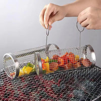 Stainless Steel BBQ Rolling Grill Basket – Portable & Durable for Outdoor Cooking