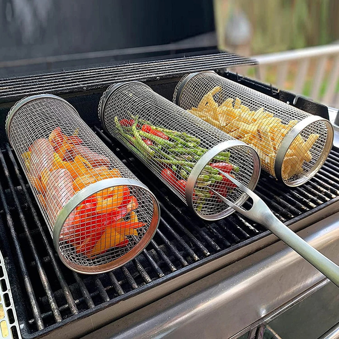 Stainless Steel BBQ Rolling Grill Basket 