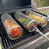 Stainless Steel BBQ Rolling Grill Basket 