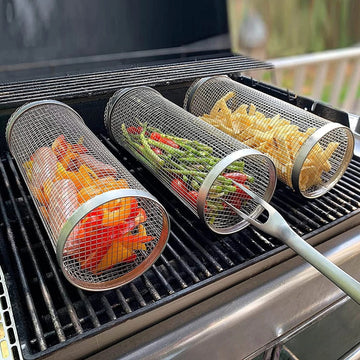 Stainless Steel BBQ Rolling Grill Basket 