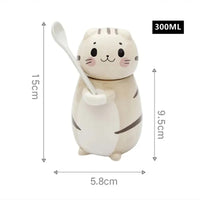 New Cute Cat Ceramics Coffee Mug With Lid & Spoon