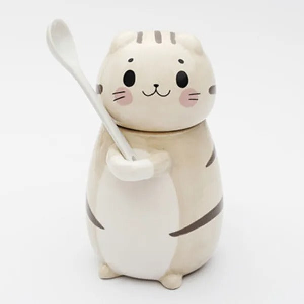New Cute Cat Ceramics Coffee Mug With Lid & Spoon